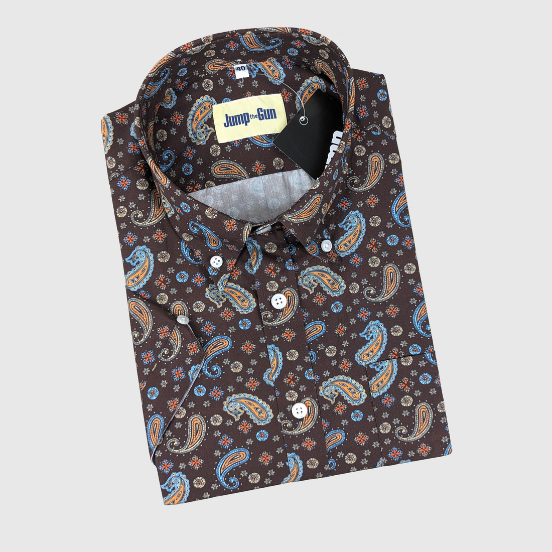 Short Sleeve Button Down - Orange Paisley