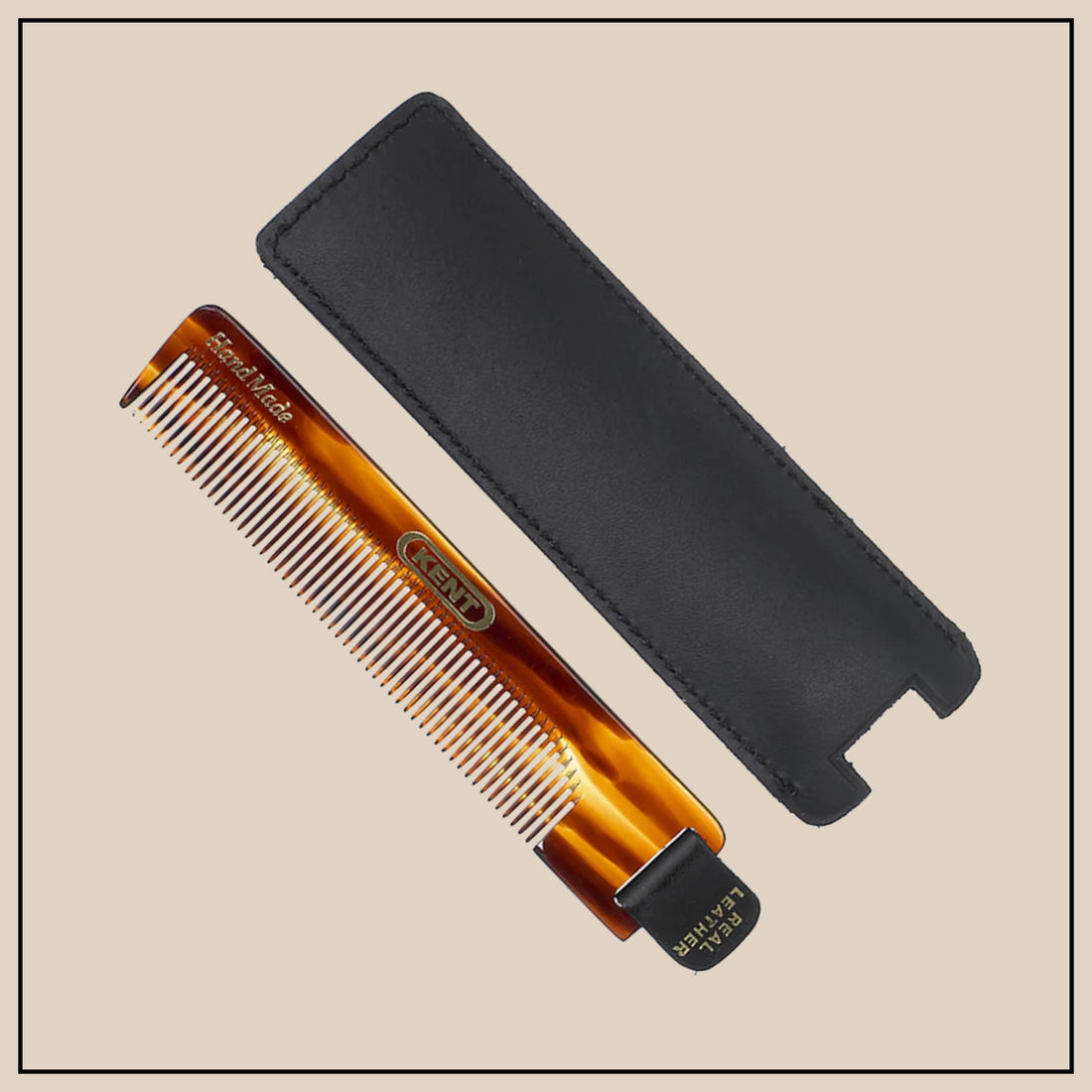 KENT 112mm Comb w/ Leather Tab & Case Fine Hair NU22