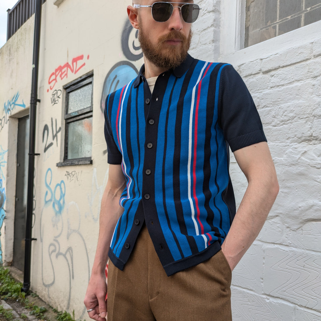 Sands S/S Button-Through Knit - Navy