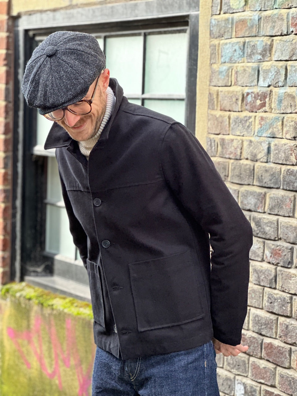 Harris Tweed Shelby Cap - Charcoal Herringbone