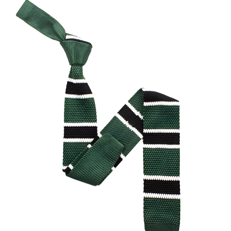 Knitted Silk Tie - Green / Black / White