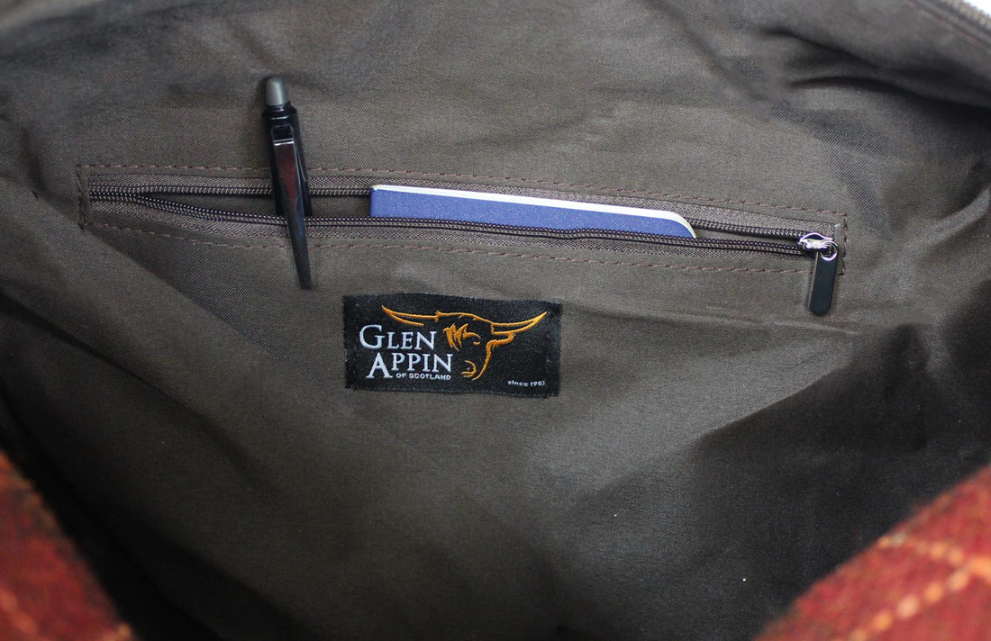 Glen Appin Harris Tweed Overnight Bag - Burnt Orange Tartan