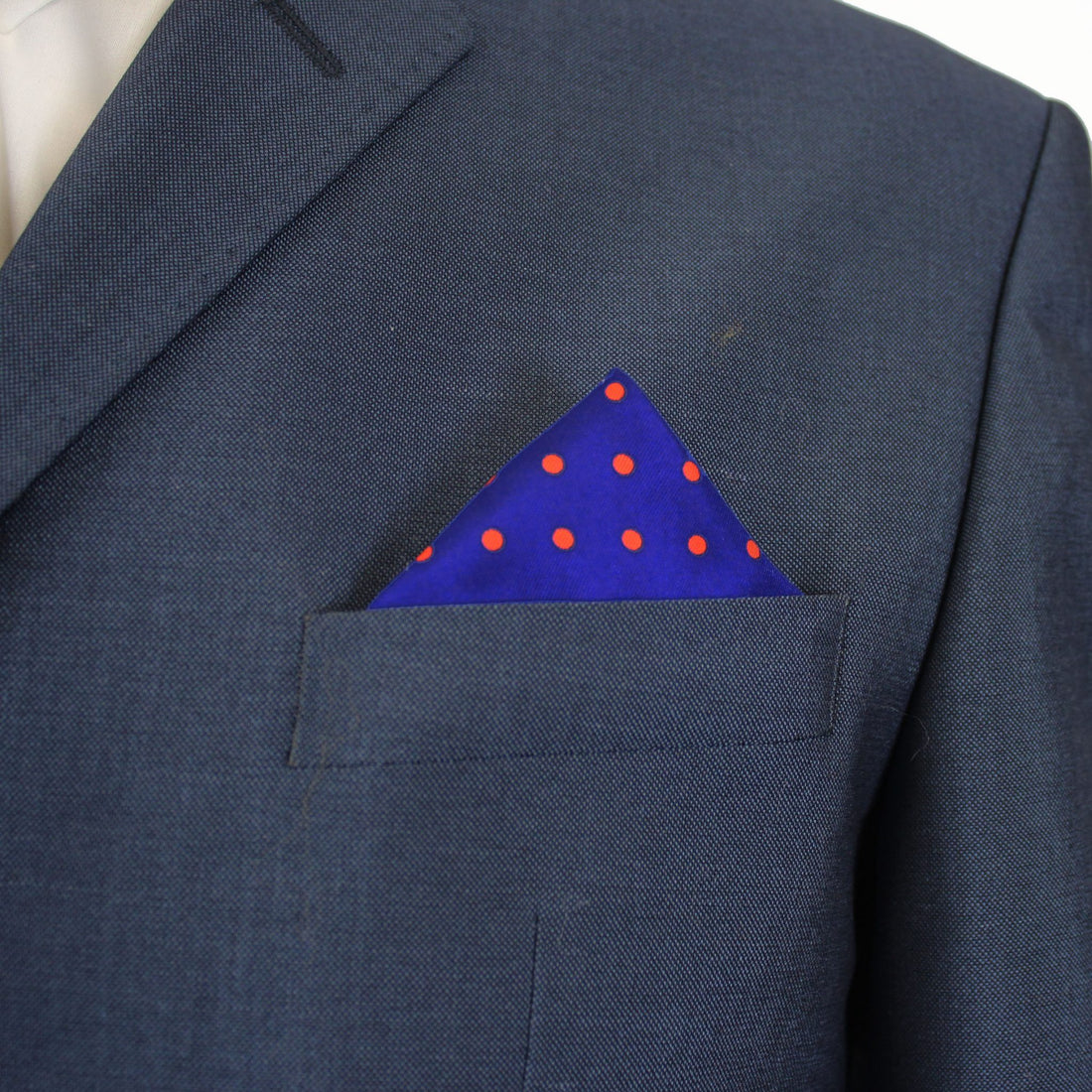 Knightsbridge Silk Pocket Square - Royal Blue/Red Polka