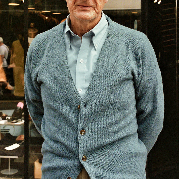 Shetland Wool Seamless Cardigan - French Horizon Blue