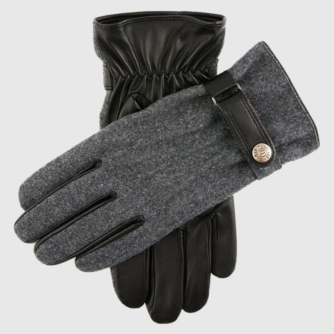 Dents Leather/Flannel 3-Point Gloves - Black/Grey