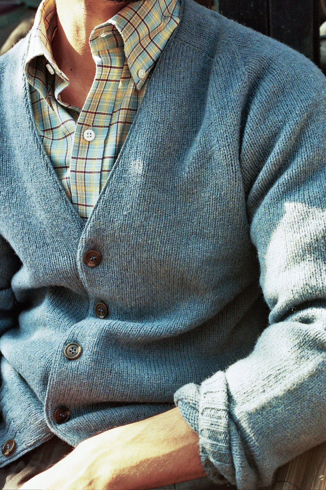 Shetland Wool Seamless Cardigan - French Horizon Blue
