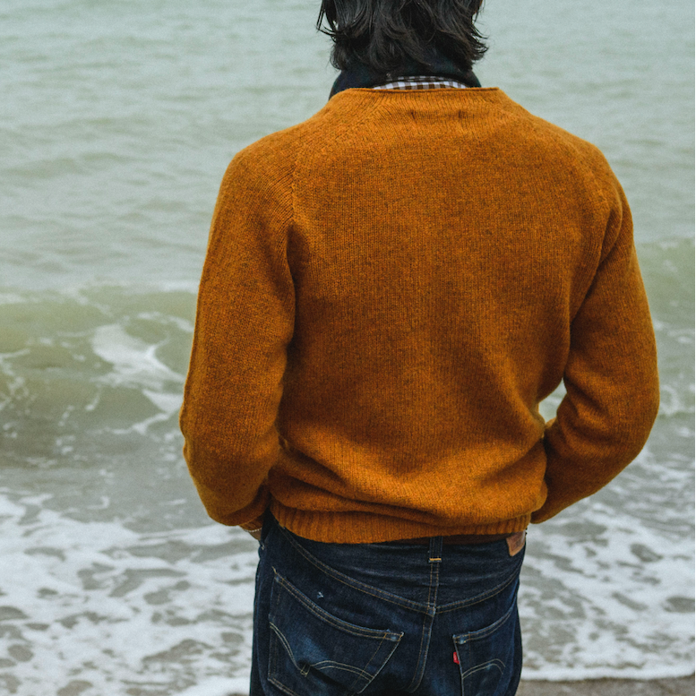 Shetland Wool Seamless Cardigan - Amber