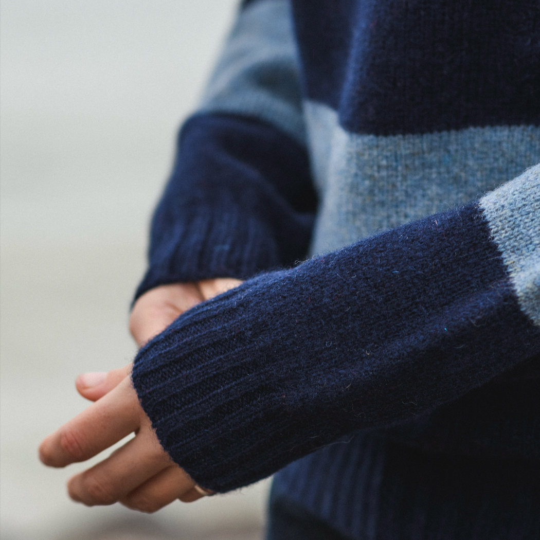 Shetland Striped Knit Jumper - Navy/Cirrus