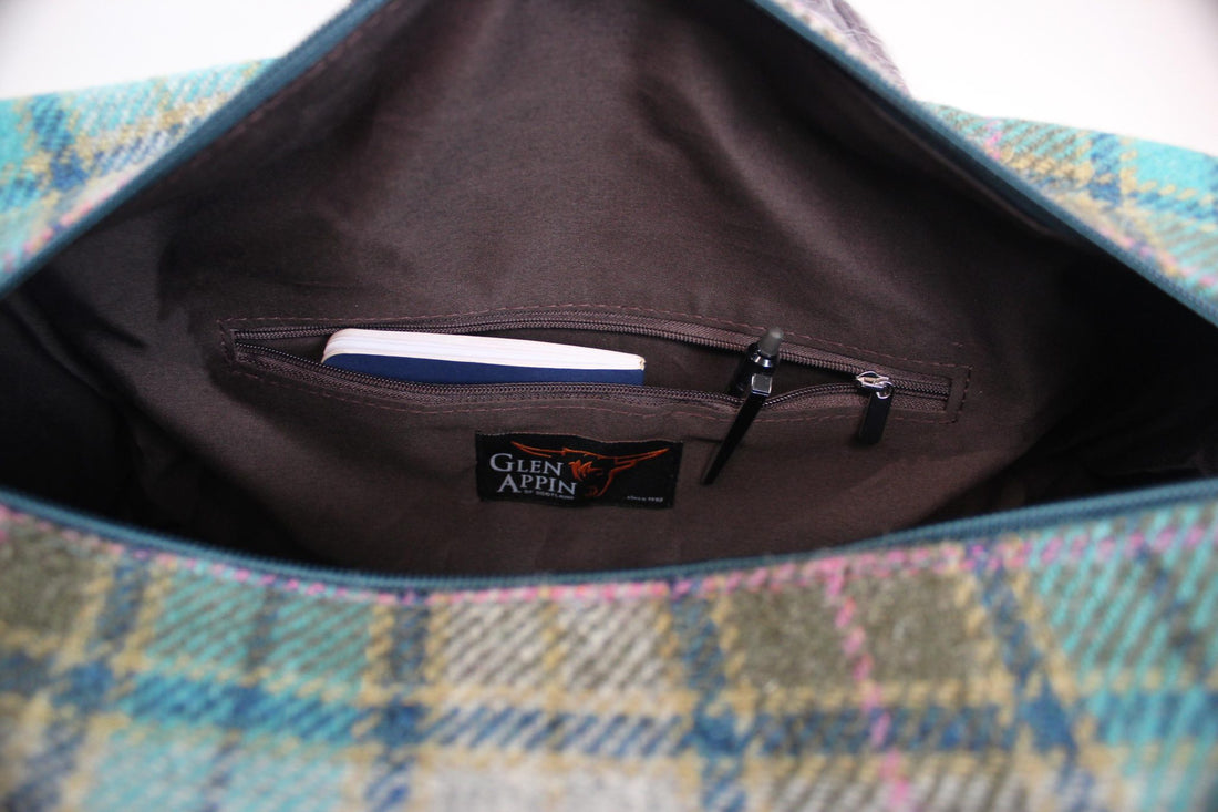 Glen Appin Harris Tweed Overnight Bag - Olive/Teal Tartan