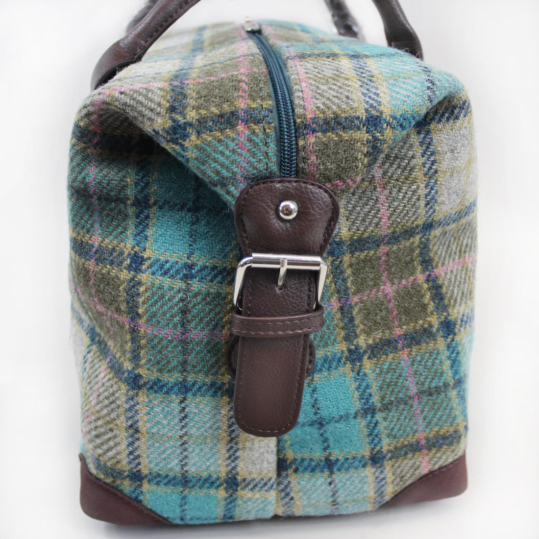 Glen Appin Harris Tweed Overnight Bag - Olive/Teal Tartan