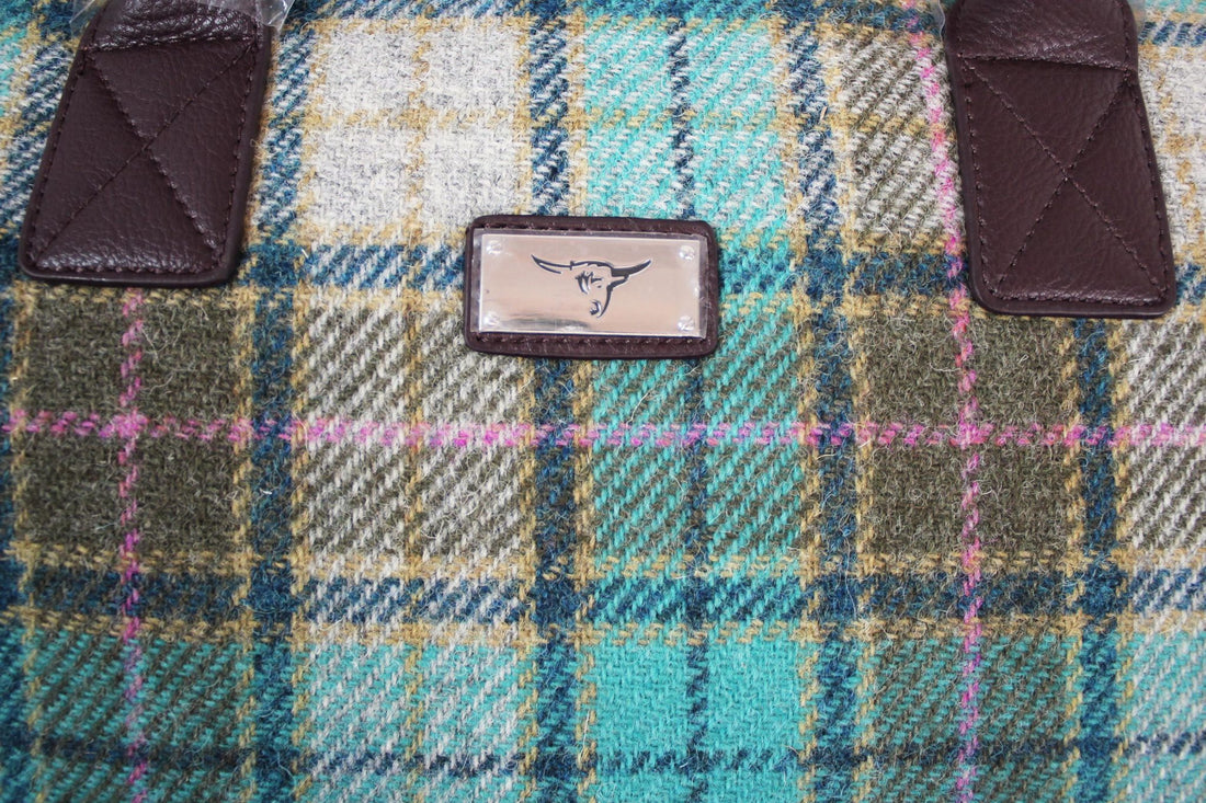 Glen Appin Harris Tweed Overnight Bag - Olive/Teal Tartan