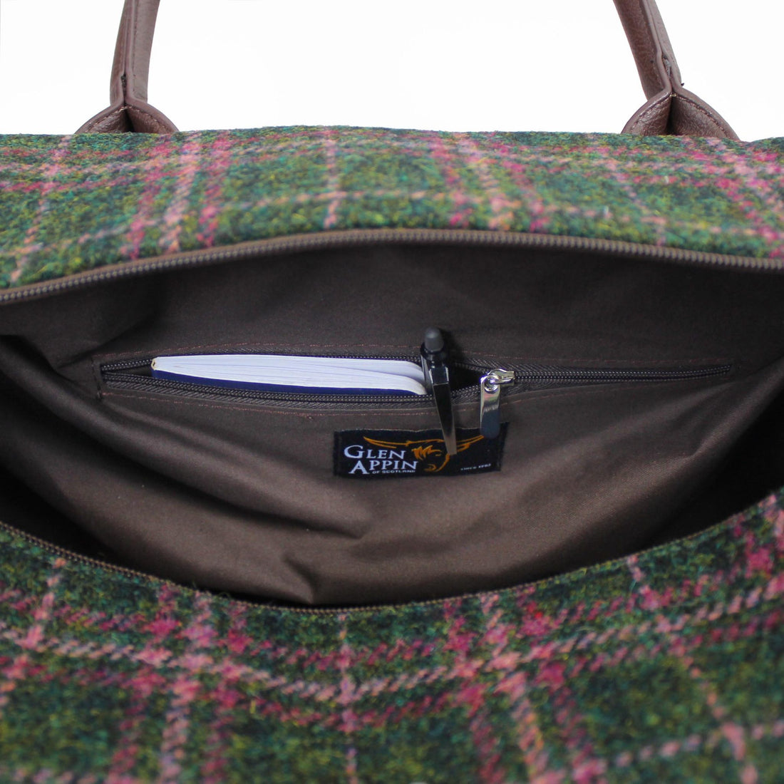 Glen Appin Harris Tweed Overnight Bag - Green/Heather Check