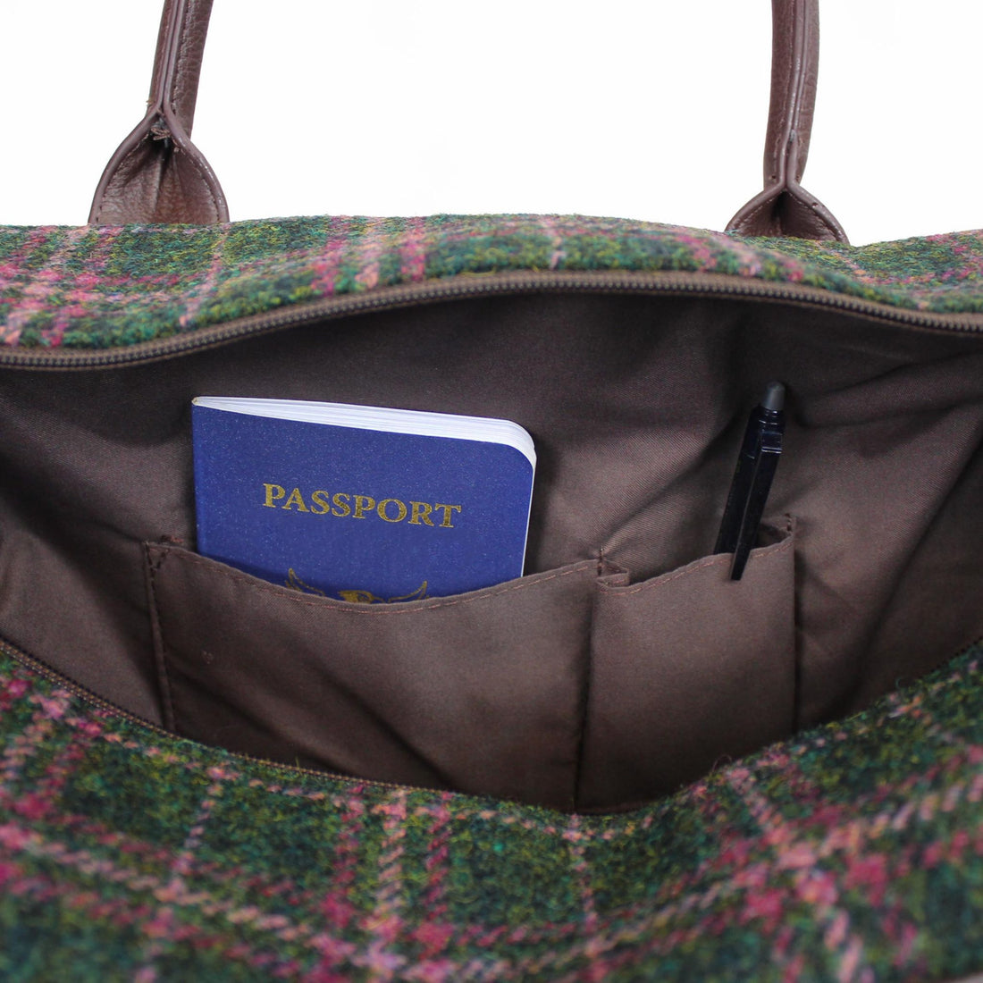 Glen Appin Harris Tweed Overnight Bag - Green/Heather Check