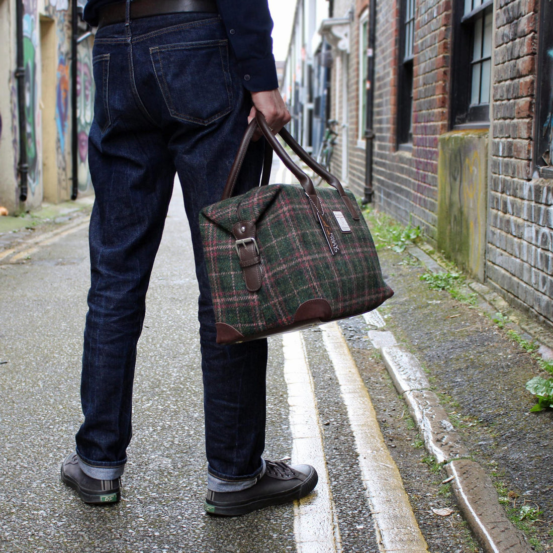 Glen Appin Harris Tweed Overnight Bag - Green/Heather Check