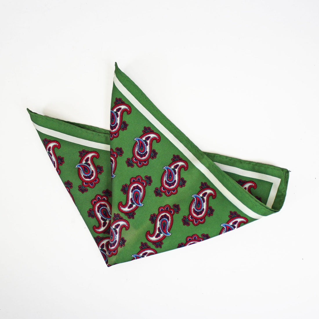 Knightsbridge Silk Pocket Square - Green Paisley