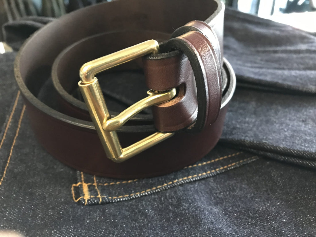 Brass-Buckle Belt - Brown Full Grain Leather