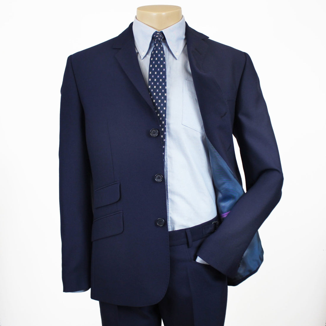 Three Button Suit - Navy Superfine Wool