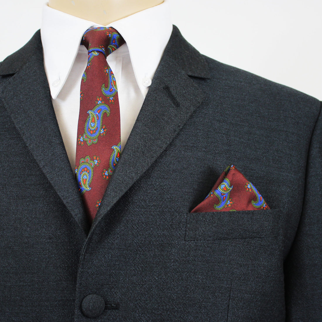 Knightsbridge Silk Pocket Square - Burgundy Paisley