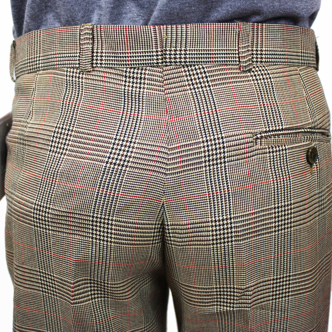 Sta Prest Trousers - Tan Prince of Wales Check with Red Overcheck