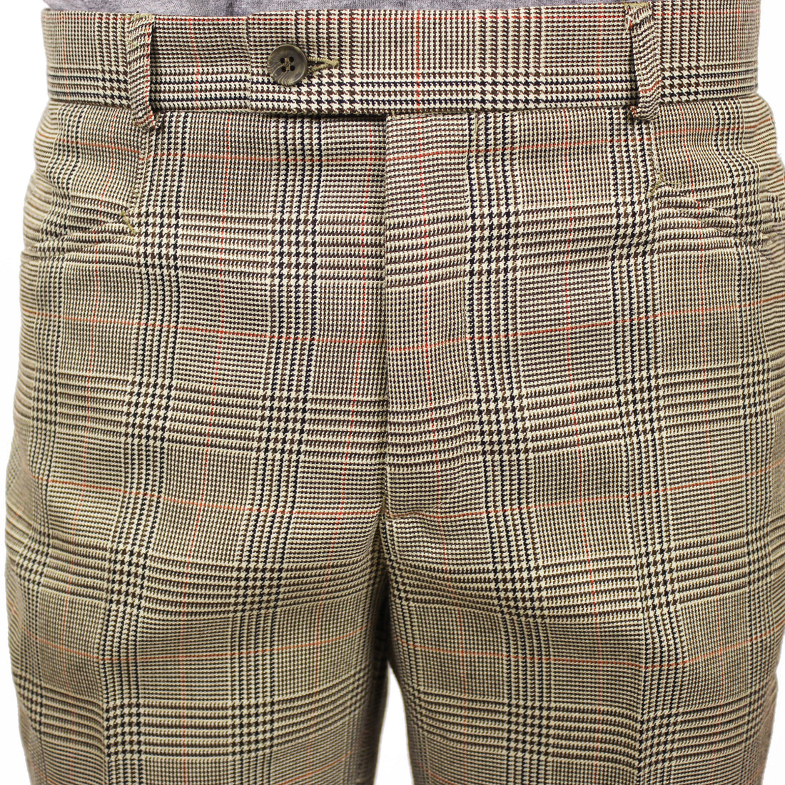 Sta Prest Trousers - Tan Prince of Wales Check with Red Overcheck