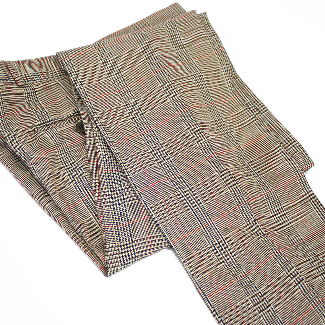 Sta Prest Trousers - Tan Prince of Wales Check with Red Overcheck