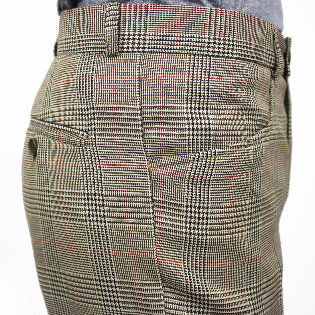 Sta Prest Trousers - Tan Prince of Wales Check with Red Overcheck