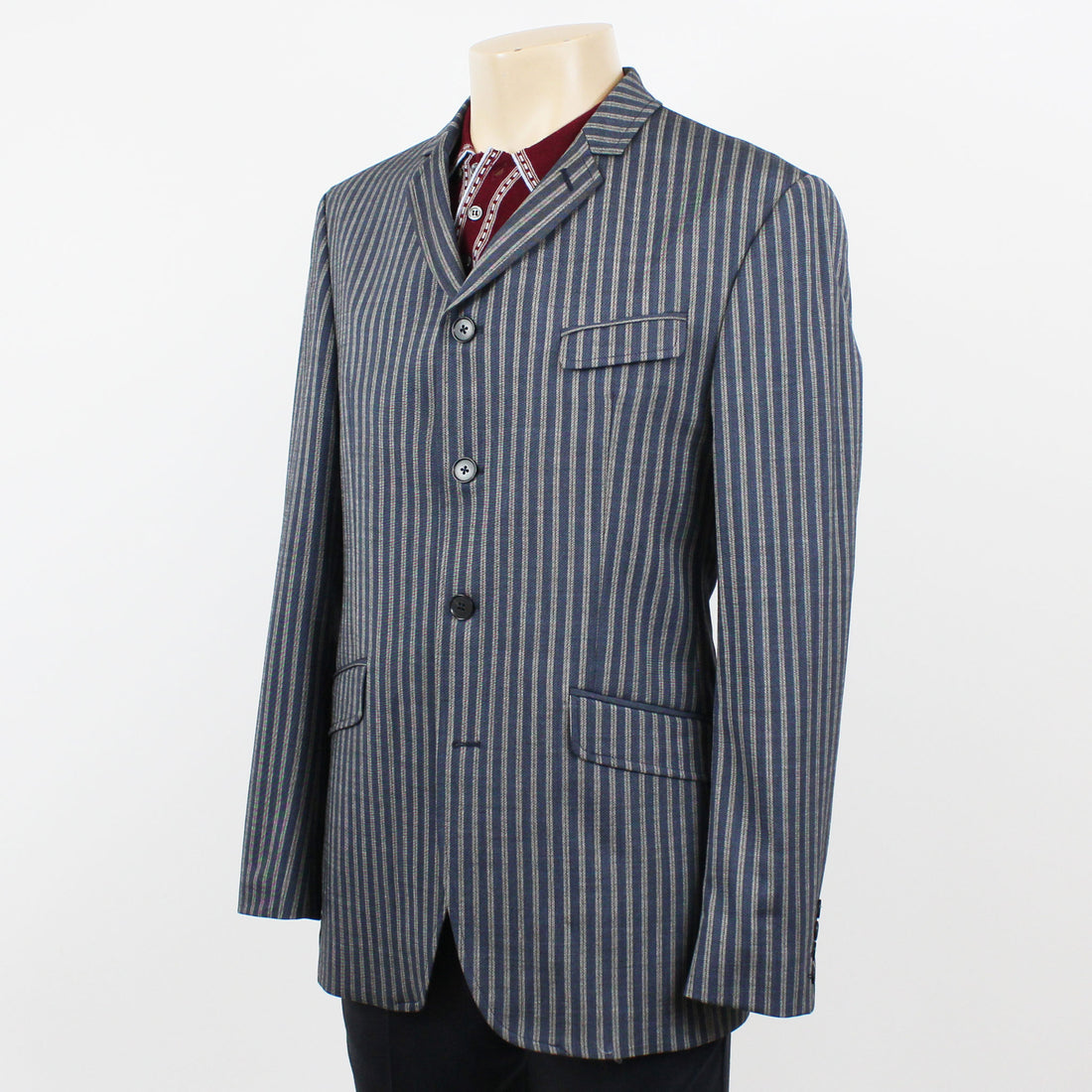 Four Button Jacket - Slate Blue Stripe