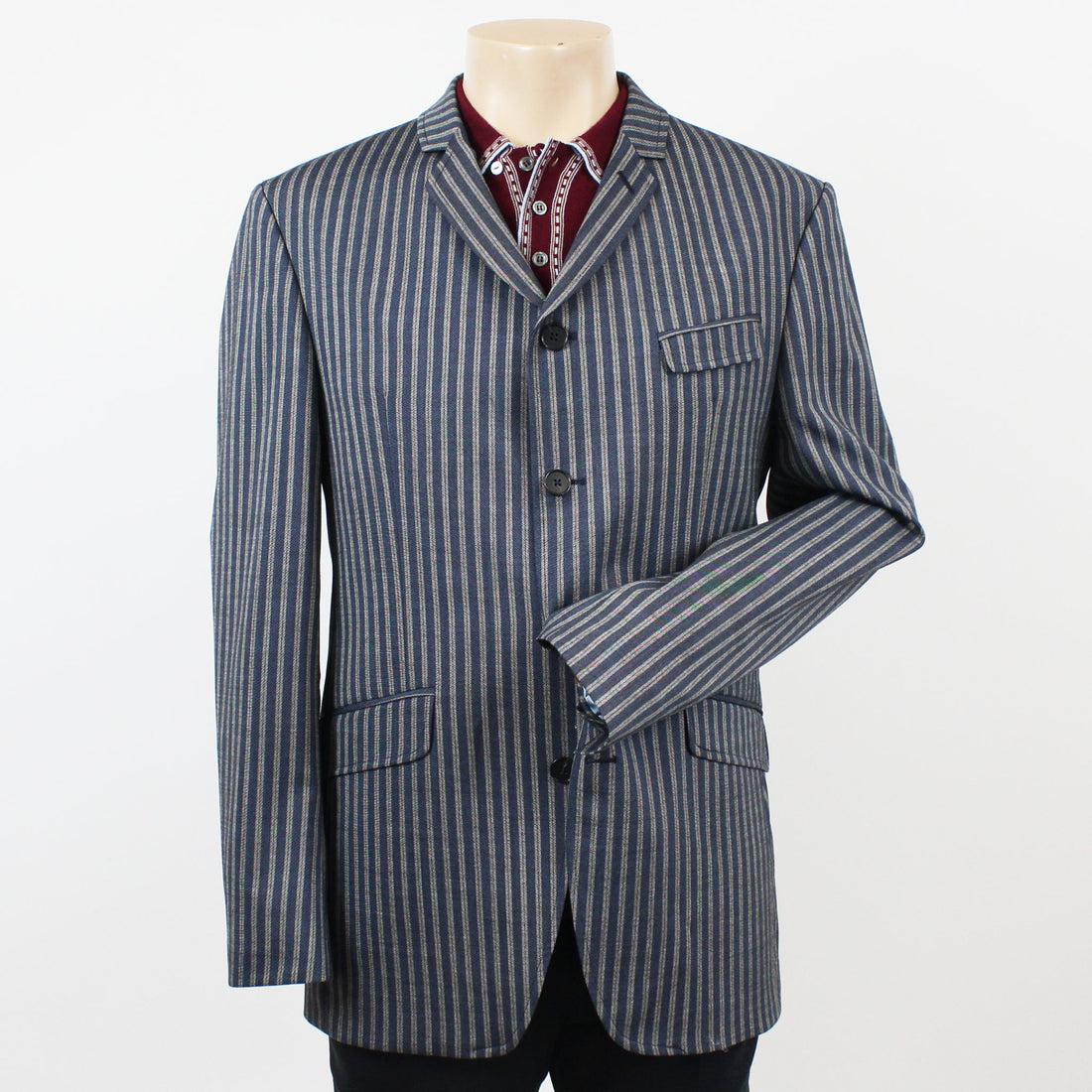 Four Button Jacket - Slate Blue Stripe