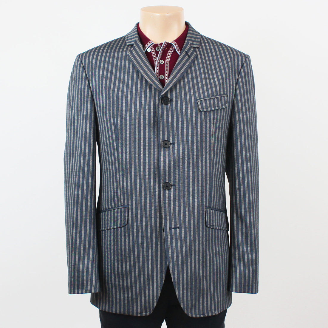 Four Button Jacket - Slate Blue Stripe