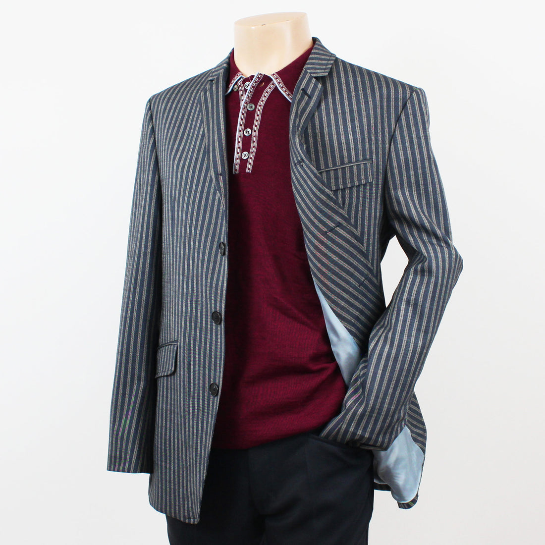 Four Button Jacket - Slate Blue Stripe