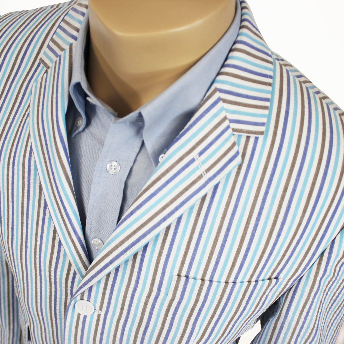 Seersucker Blazer - Sky/Brown Stripe