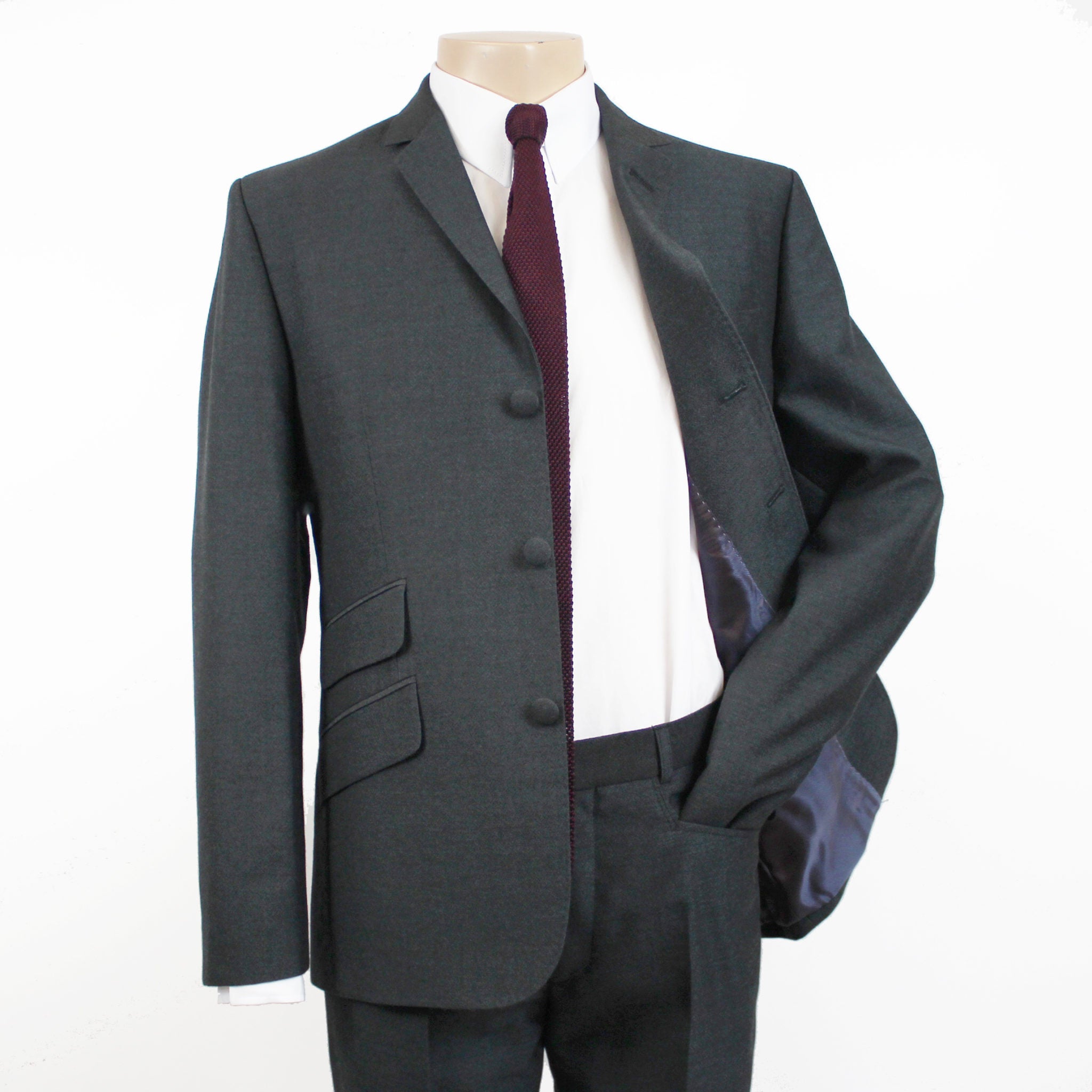 Black 3 button suit best sale