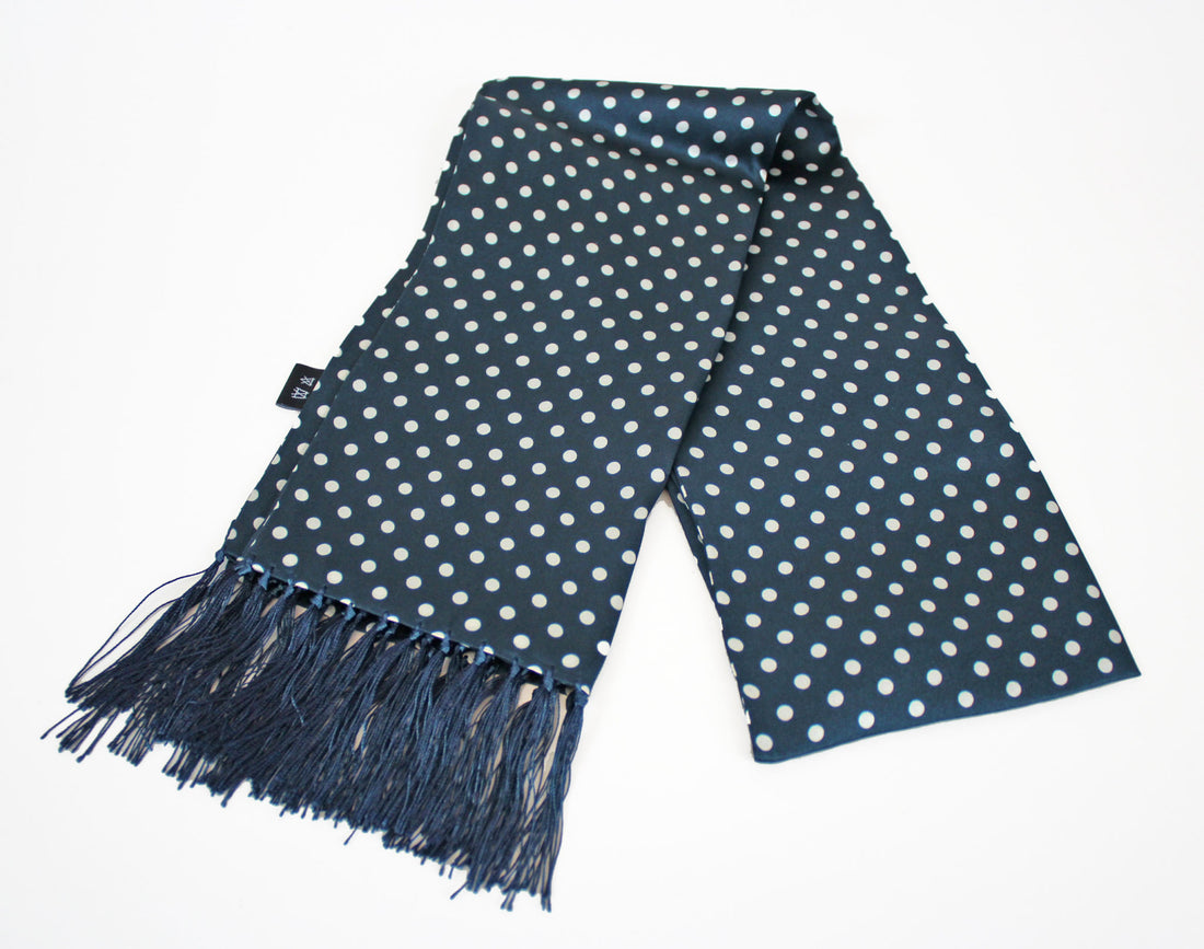 Tootal Silk Scarf - Navy Polka