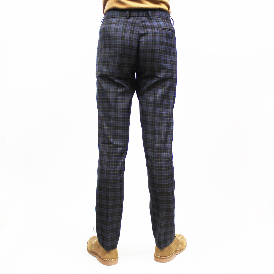 Sta Prest Trousers - Navy Prince of Wales Black With Sky Overcheck