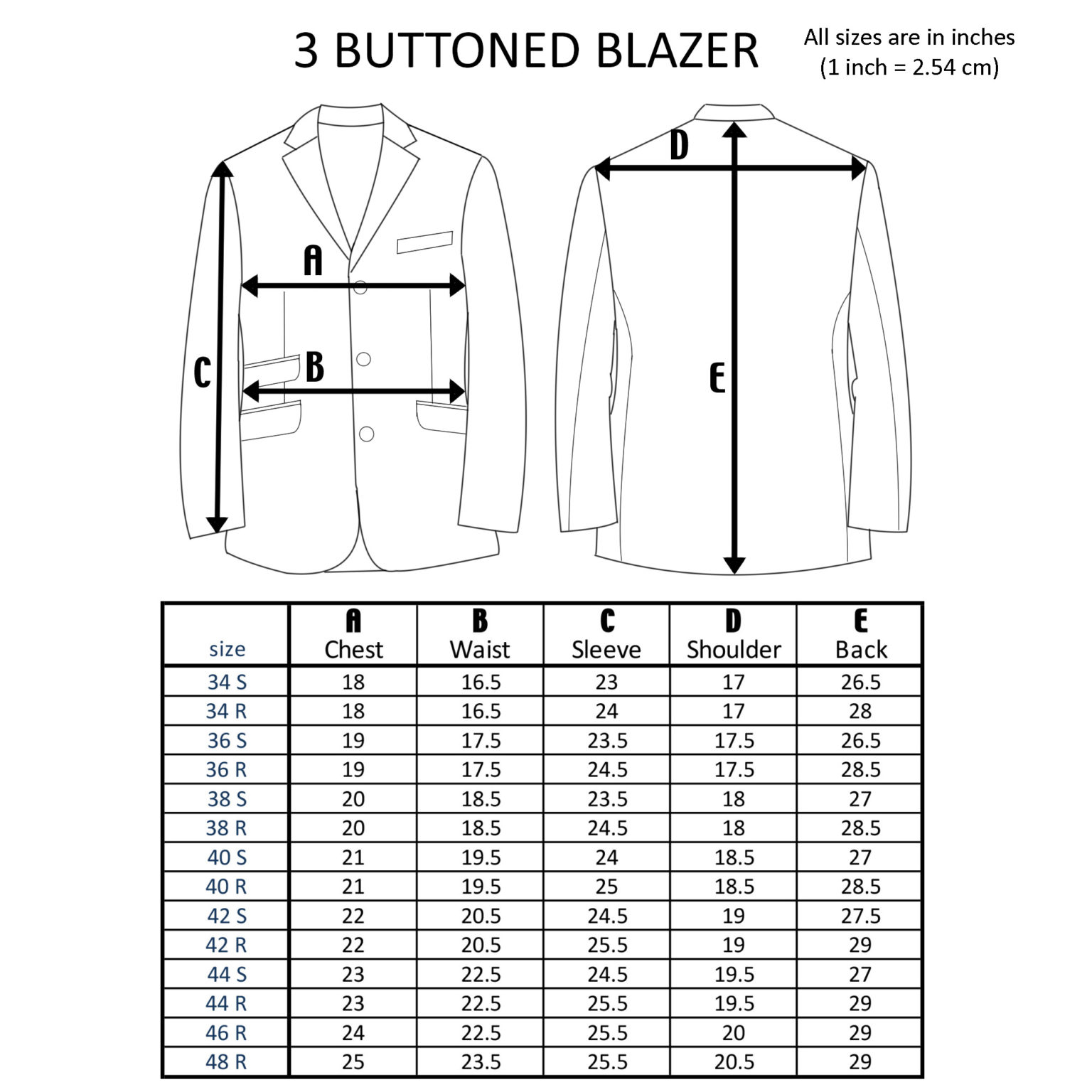Blazer Size Chart Men's