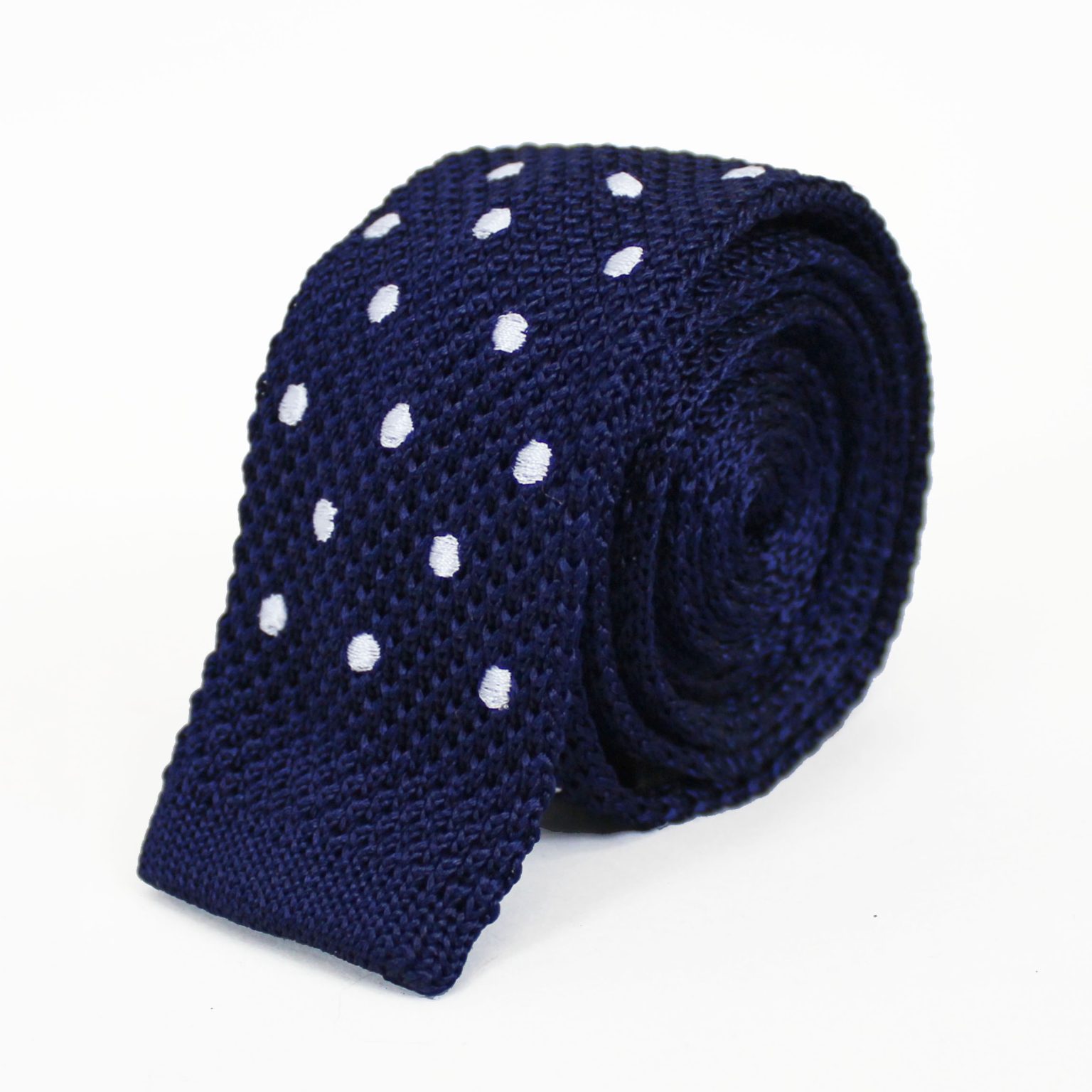 Tootal knitted silk Navy Polka tie - Jump The Gun